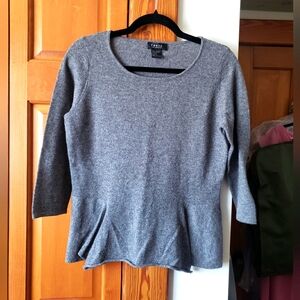 NWOT Forte' 100% Cashmere Gray Peplum Sweater W/ 3/4 Sleeves Medium
